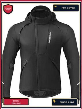 Men's Thermal Cycling Jacket Windproof Winter MTB Fleece Lined Long Sleeve with